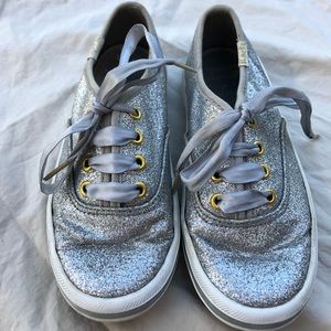 Kate Spade x Keds Silver Glitter Tennis Shoes
